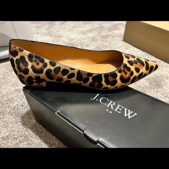 J. Crew Shoes - J.Crew Marina Calfhair Pointy Toe Flats, Size 9 in Rich Mahogany (Leopard Print)